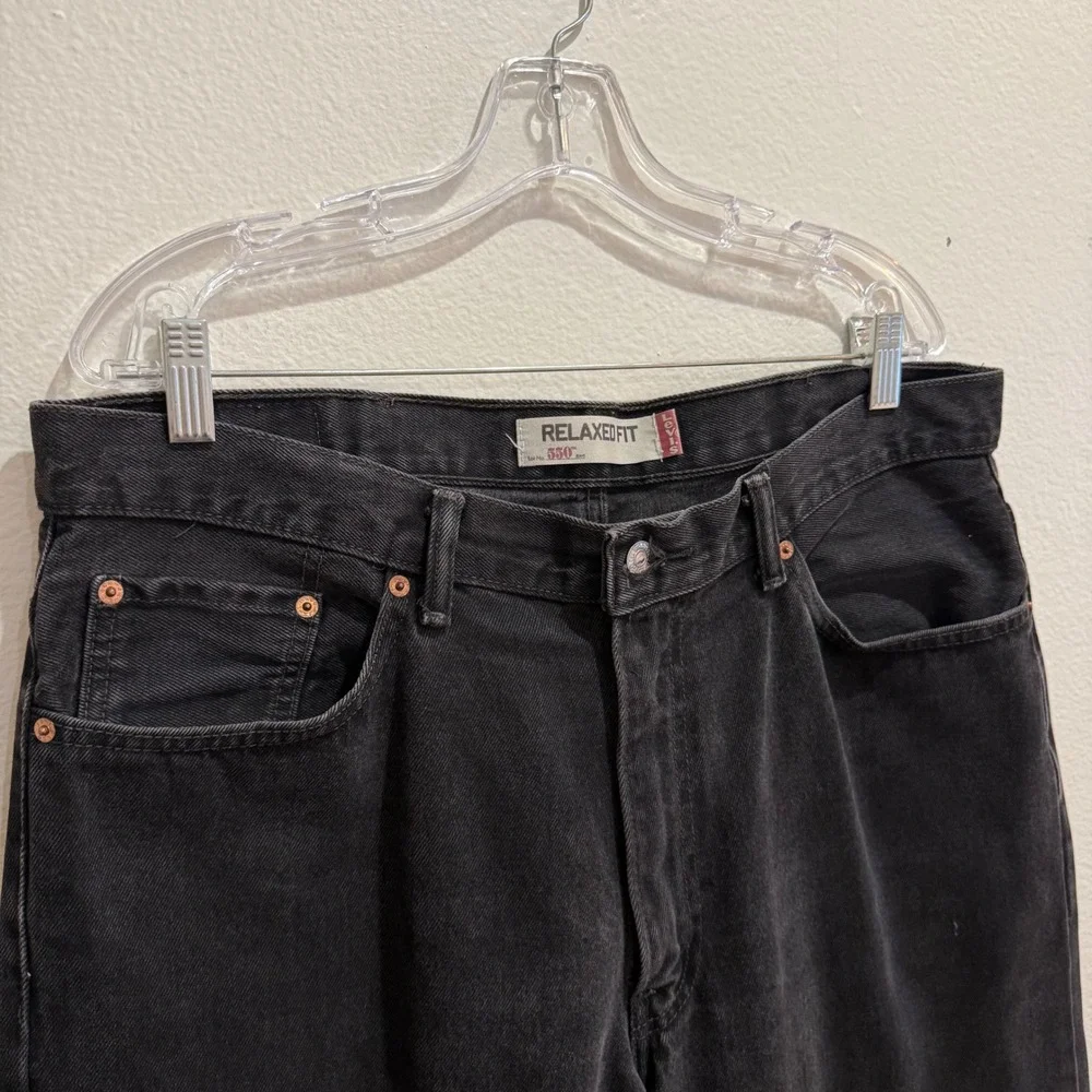 Levis 550 Relaxed Fit Tapered Leg Jeans Mens 38x30 Faded Black Cotton Denim